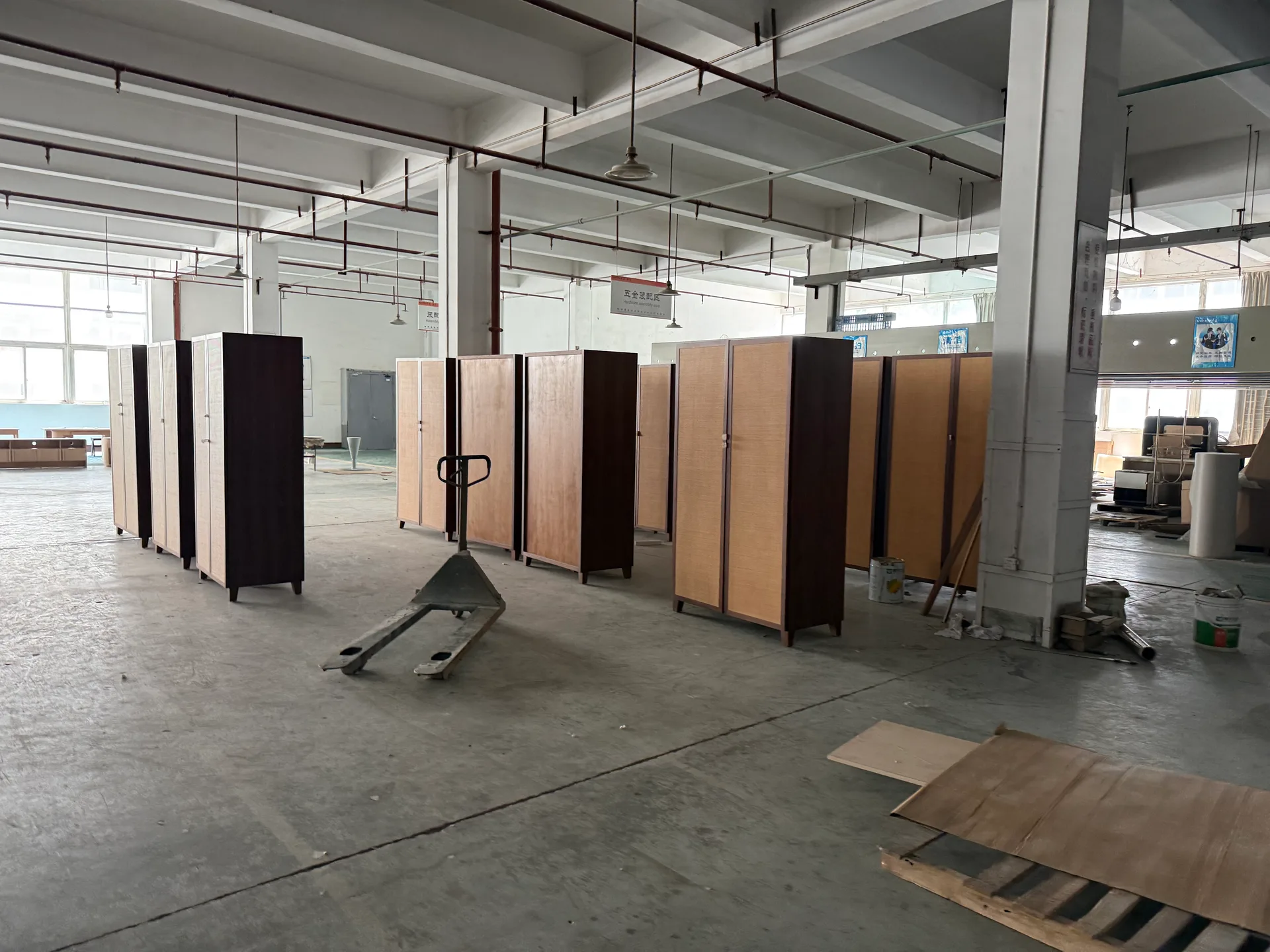 Furniture production floor with completed cabinetry