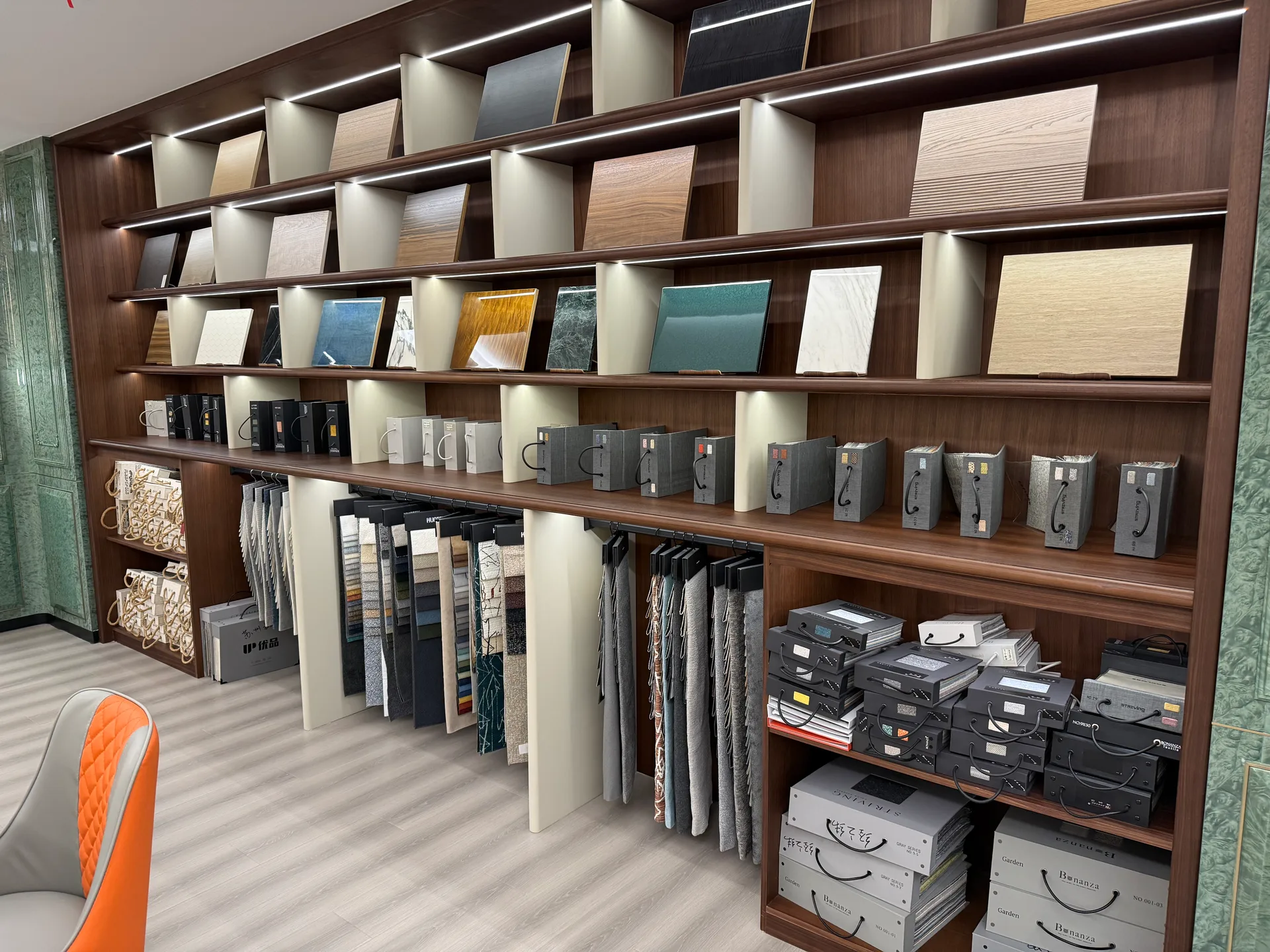 Materials and finish samples in the Shuonix showroom